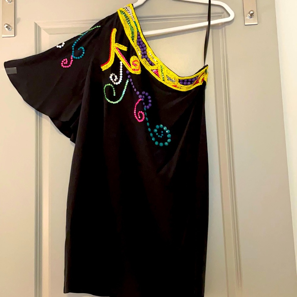 Gorgeous One Shoulder Tibi Beaded silk dress Sz 6
